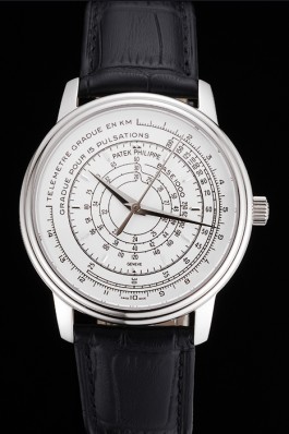 Swiss Patek Philippe Multi-Scale Chronograph White Dial Stainless Steel Case Black Leather Strap Fake Patek Philippe