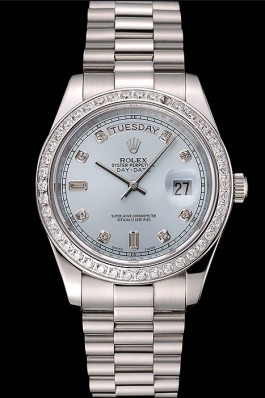 Swiss Rolex Day-Date Ice Blue Dial Diamond Case Diamond Numerals Stainless Steel Bracelet 1453963 Rolex Replica Aaa