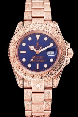 Swiss Rolex Submariner Skull Limited Edition Blue Dial Rose Gold Case And Bracelet 1454085 Rolex Submariner Replica