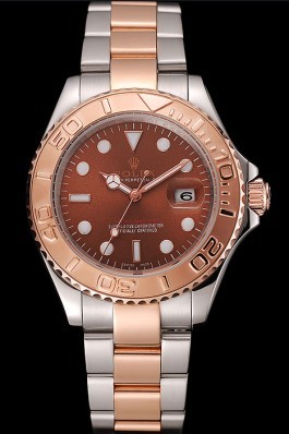 Swiss Rolex Yacht Master Rose Gold Dial Two Tone Stainless Steel Bracelet 1453979 Replica Rolex